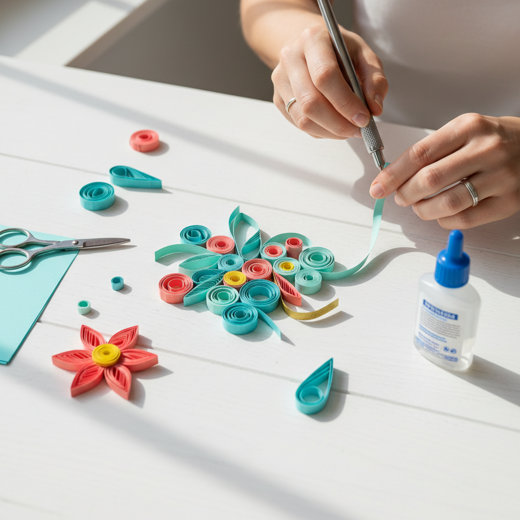 Smukke quilling projekter lavet af begyndere - kort, blomster og dekorationer i forskellige farver