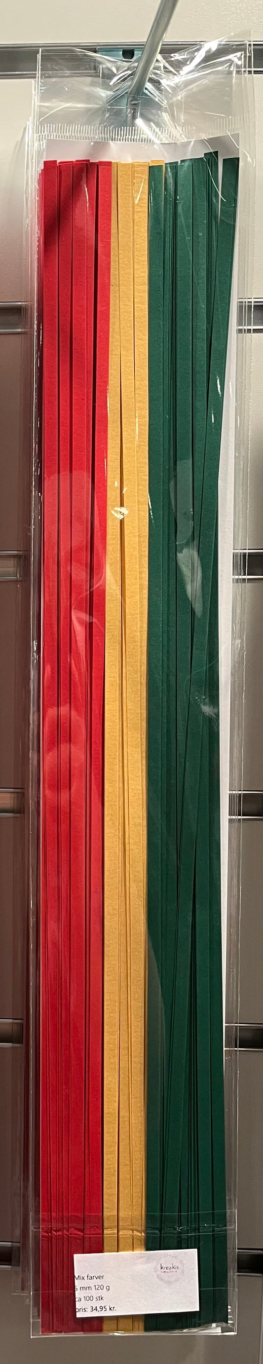 Quilling strimler – Mix farve - Rød, grøn og guld