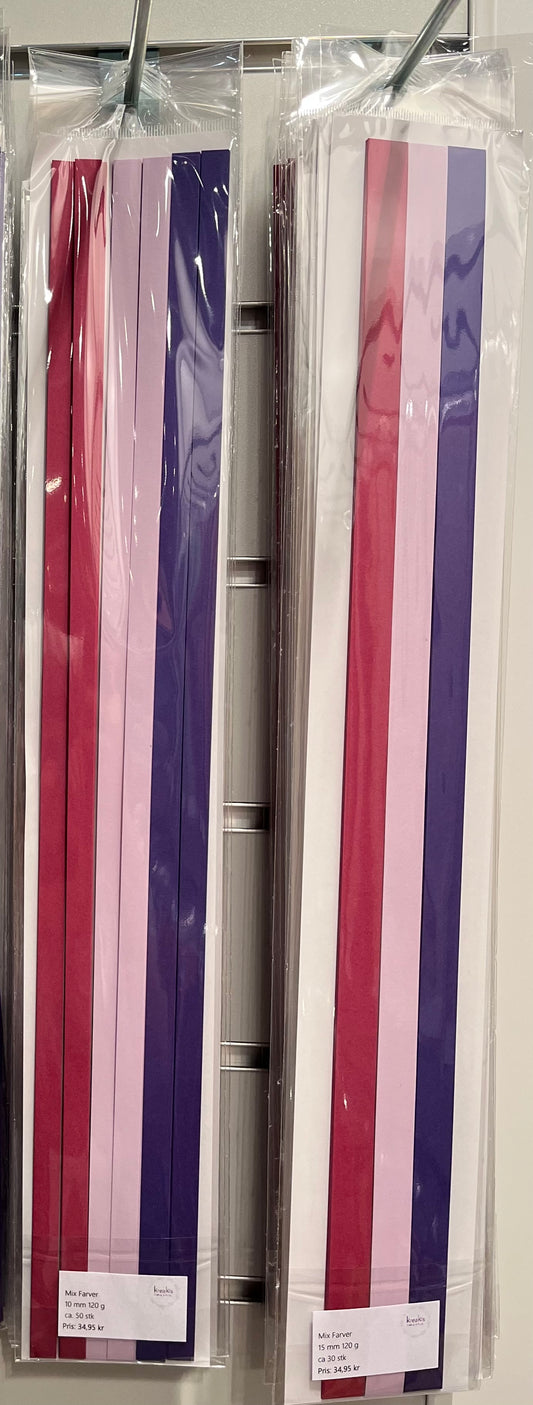 Quilling strimler – Mix farve - Lilla, lyserød og pink